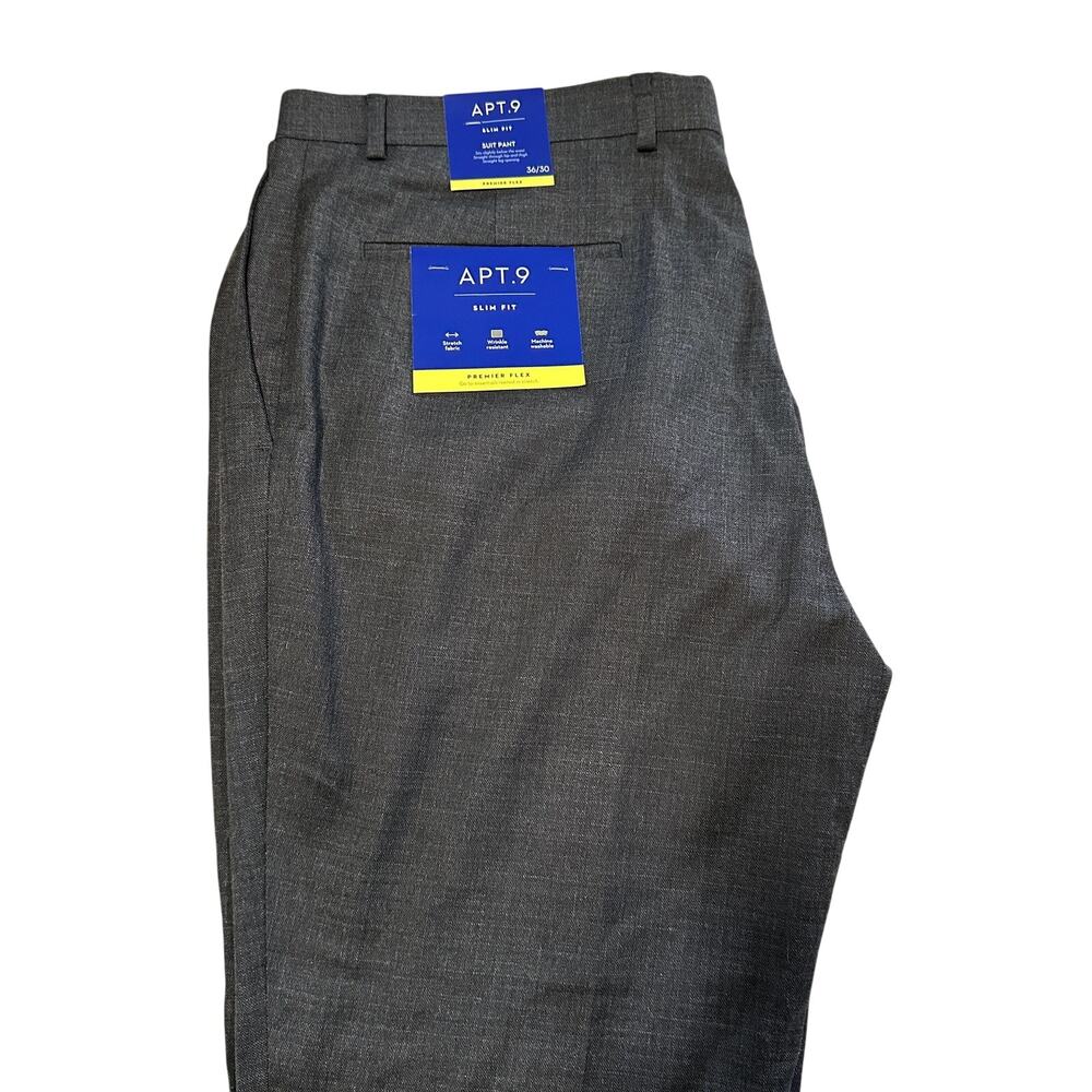 Apt 9 Suit Pants Mens 36x30 Gray Slim Fit Premier Flex Stretch Dress Formal